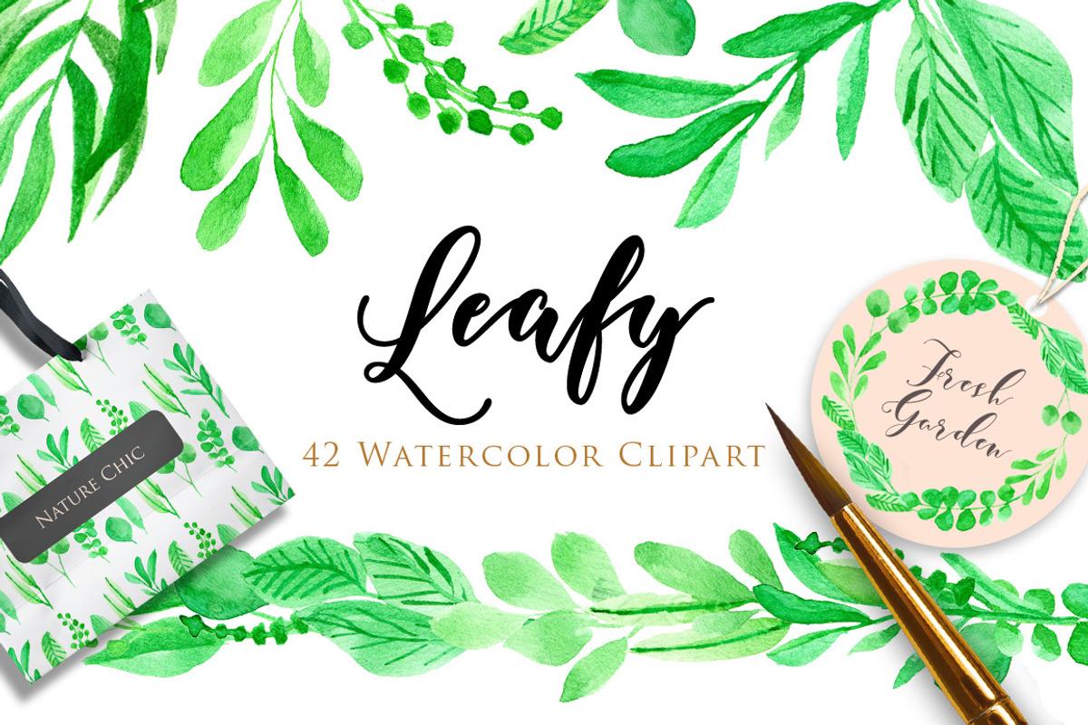 Leafy Watercolor Clipart, an Illustration by wulano (Photo 1 of 6)