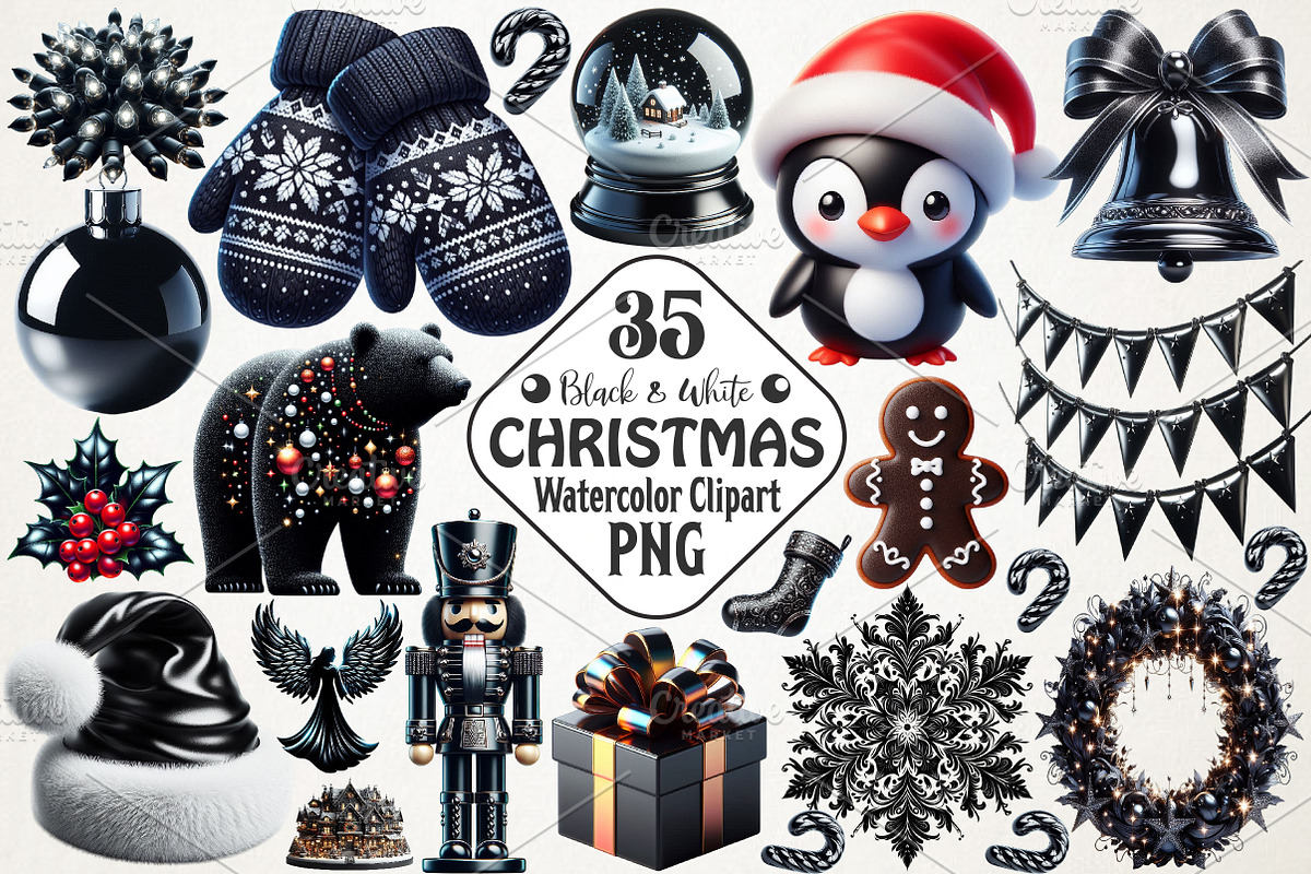 Black Christmas Clipart Set, an Illustration by RobertsArt (Photo 1 of 4)