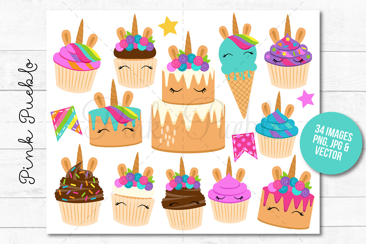 Unicorn Birthday and Cupcake Clipart, an Illustration by PinkPueblo (Photo 3 of 3)