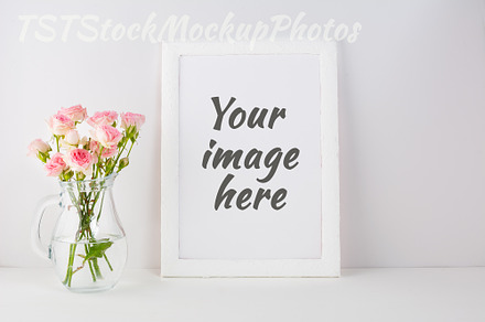 Frame Mockup with bouquet of roses, a Photo by TasiPas