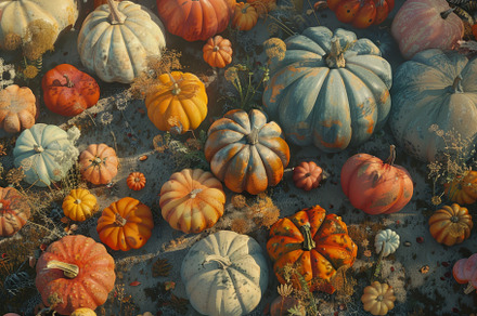A vibrant display of pumpkins in ass, a Photo by Tanuart