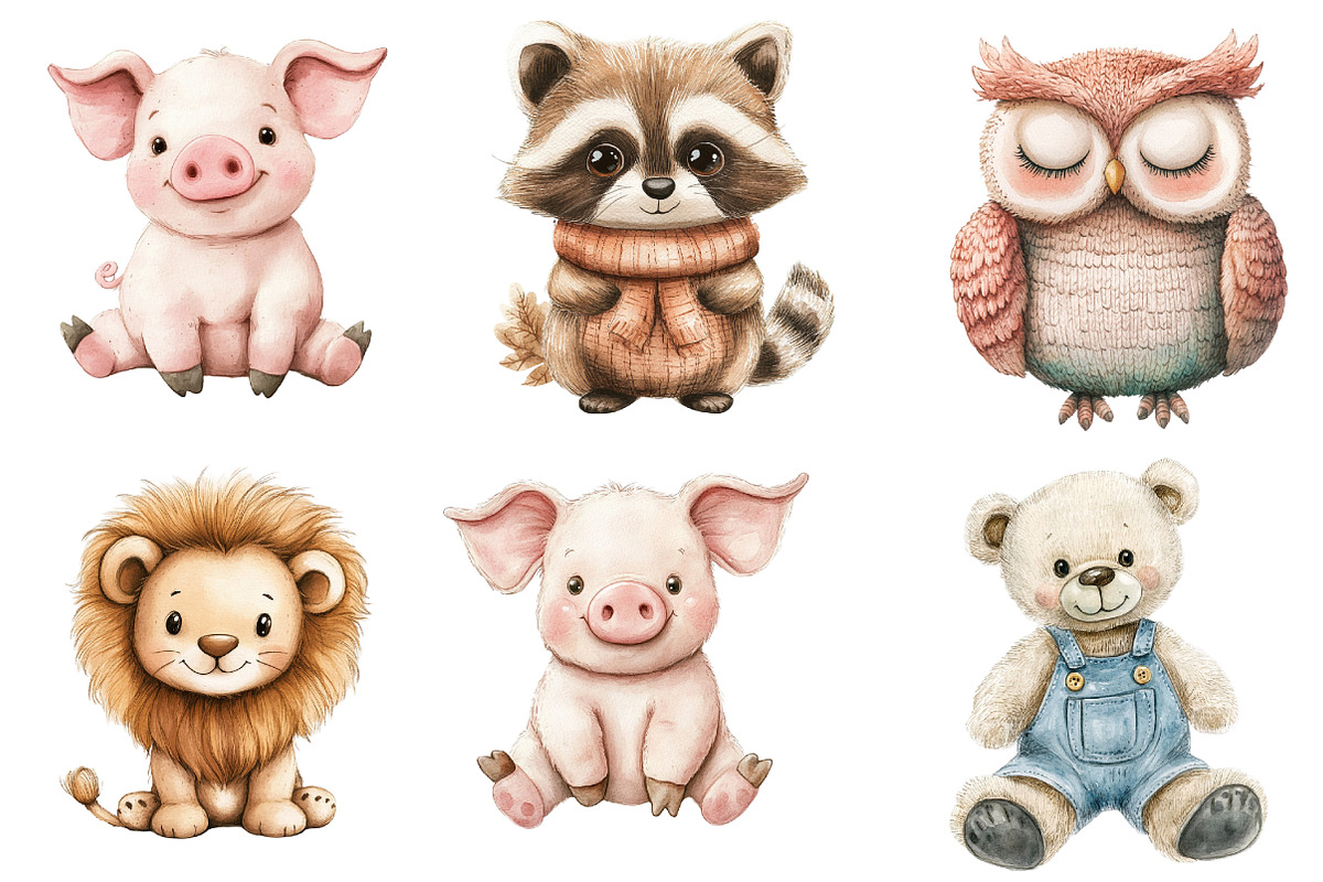 Vintage Knitted Plush Baby Animals P, an Illustration by Watercolor design (Photo 3 of 5)