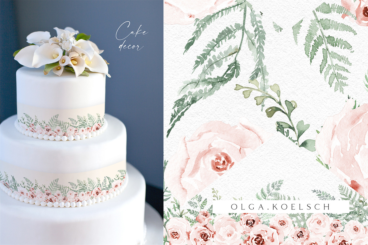 Watercolor Fern and Roses, an Object Illustration by Olga Koelsch (Photo 4 of 15)