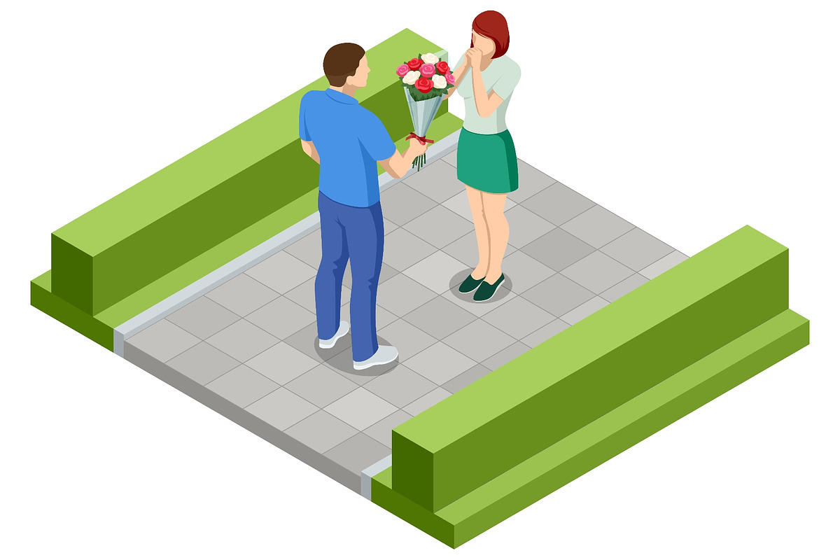 Isometric man giving flower bouquet, a Person Illustration by Golden Sikorka (Photo 1 of 3)