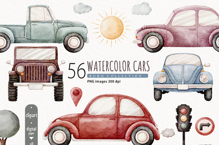 Watercolor Cars Clipart, a Transportation Illustration by TitaLivingArt
