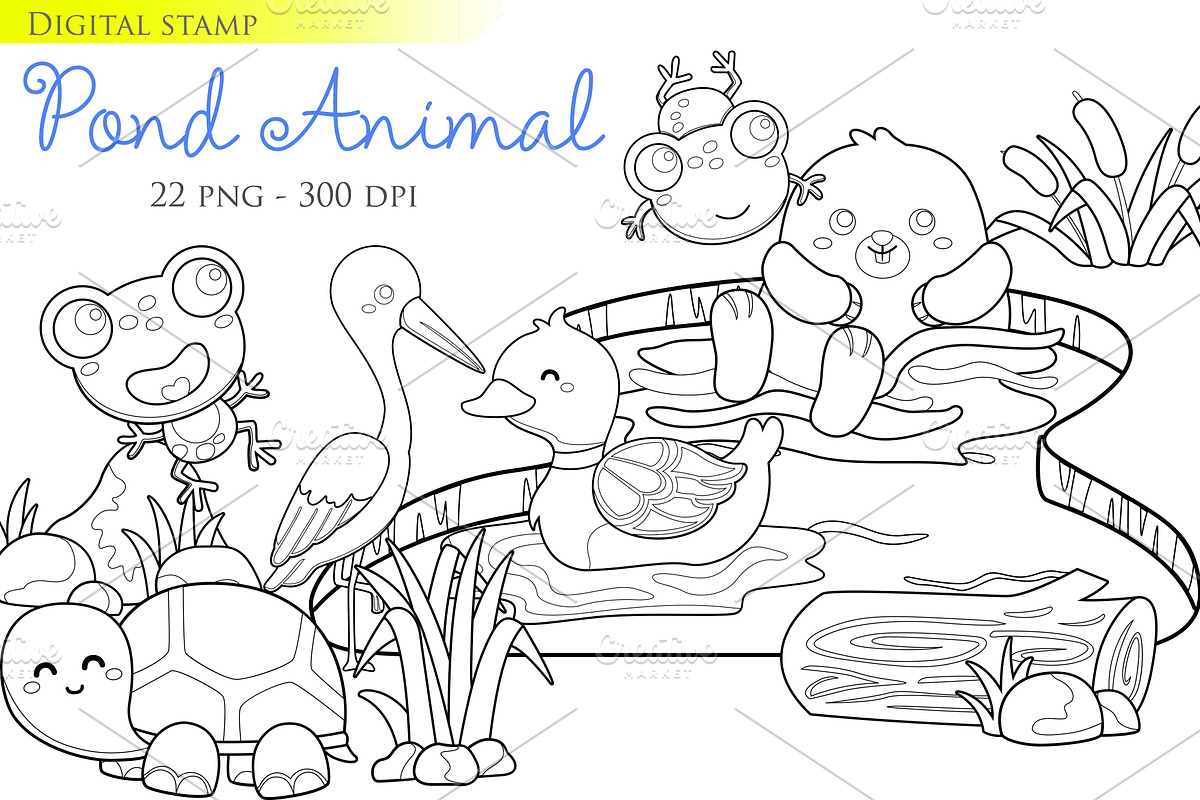 Cute Pond Animal Digital Stamp, an Animal Illustration by Peekadillie Art (Photo 1 of 3)