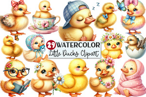 Watercolor Cute Little Ducks Clipart, an Illustration by Rose Art