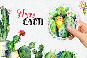 Happy CACTI Watercolor Clipart