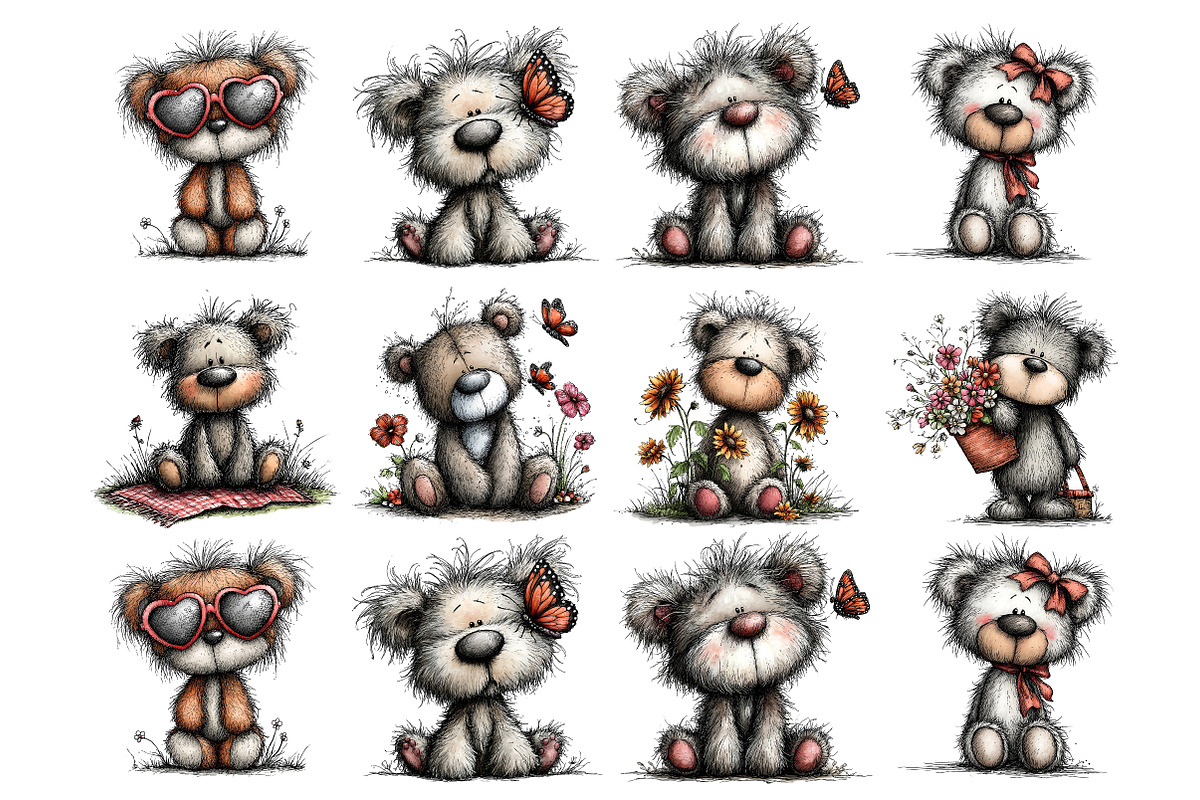Whimsical Summer Teddy Bear Clipart, an Illustration by DreamArtGraphic (Photo 2 of 5)