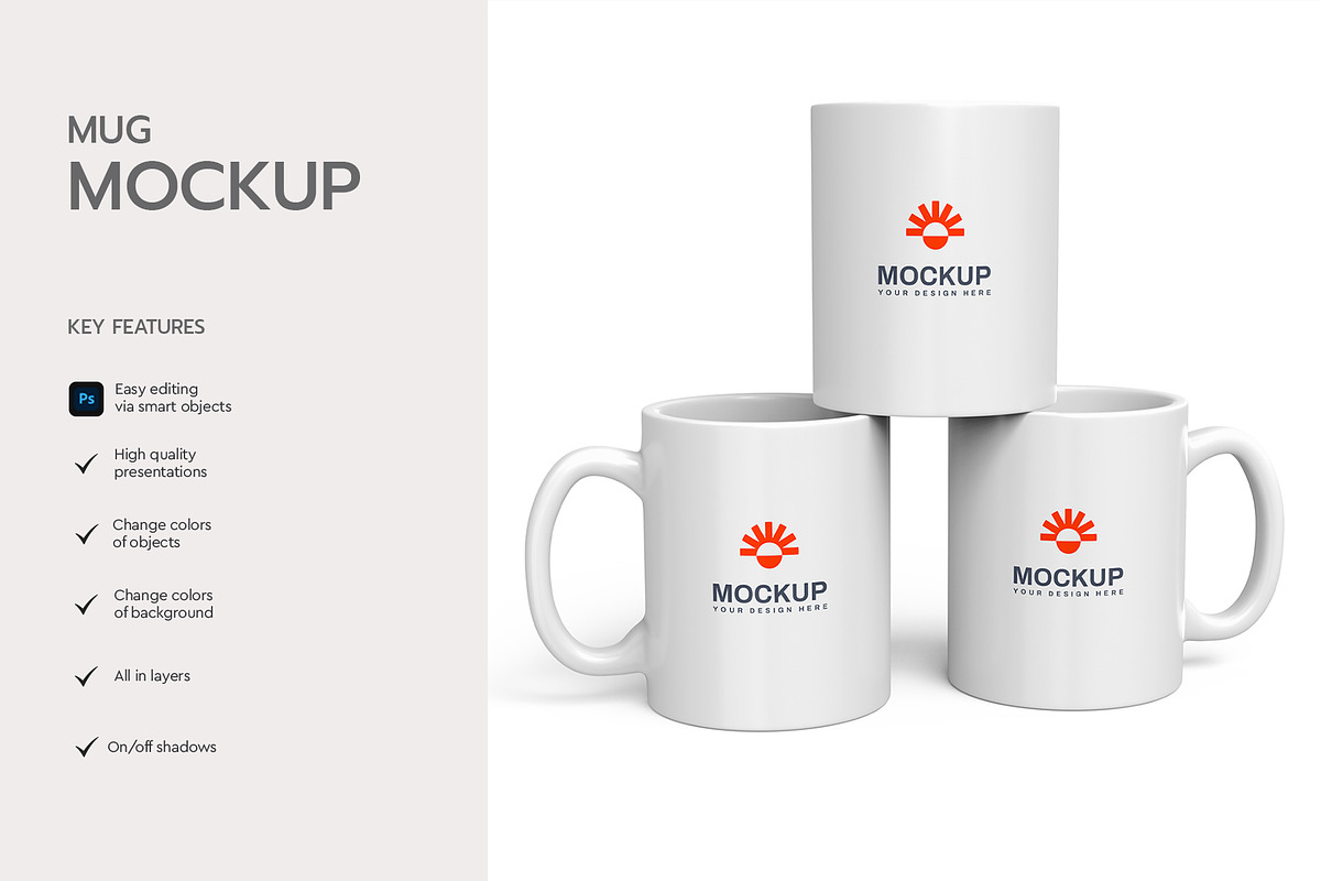Three Coffee Mugs Stack Mockup, a Product Mockup by graphypix (Photo 2 of 4)