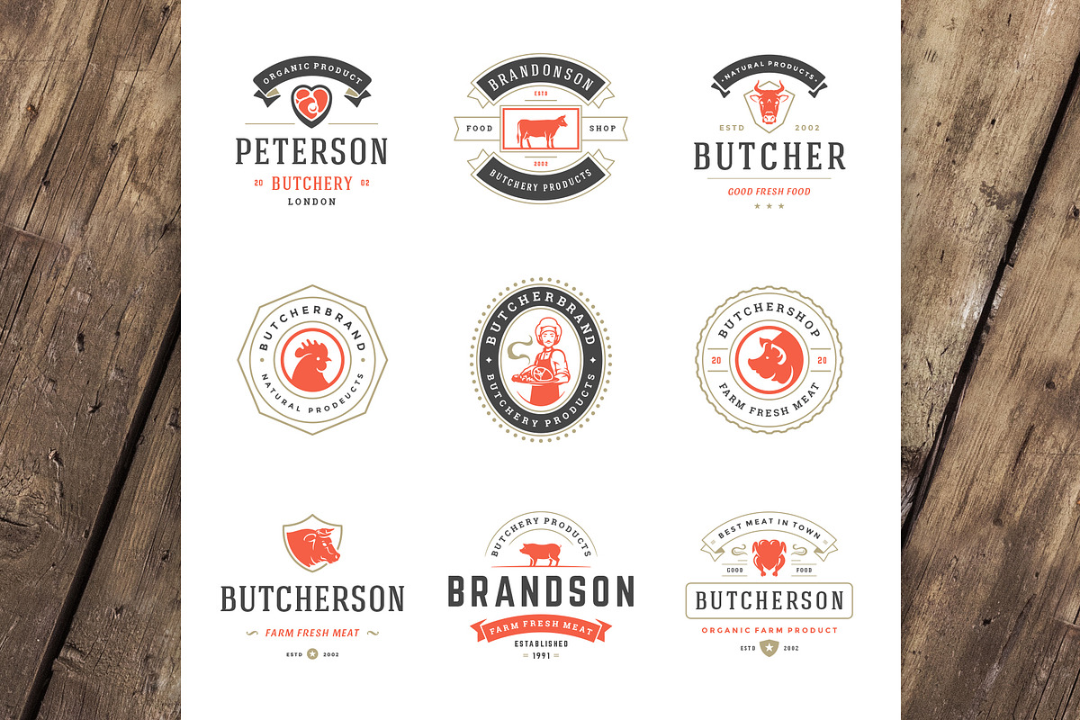 18 Meat Food Logos and Badges, a Branding & Logo Template by Vasya Kobelev (Photo 4 of 11)