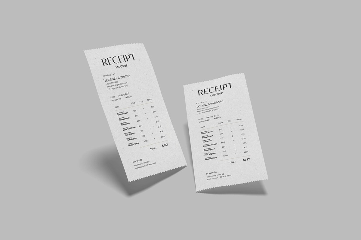 Receipt Mockup, a Books & Magazine Mockup by Graphic Deal (Photo 6 of 6)