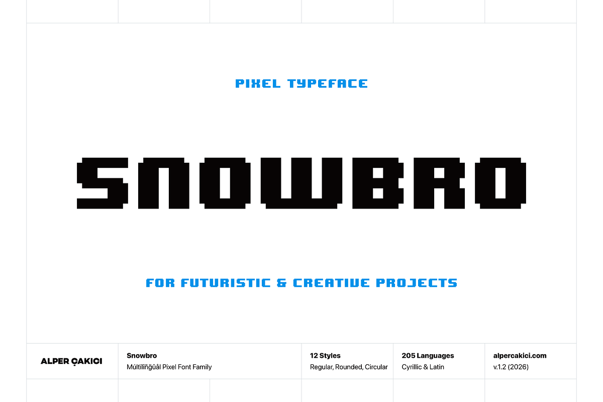 Snowbro - Pixel Typeface, a Sans Serif Font by alpercakici (Photo 1 of 14)