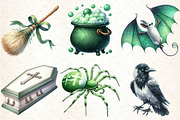 Green & White Halloween Clipart, an Illustration by DreamCafeArt (Thumbnail 2 of 7)