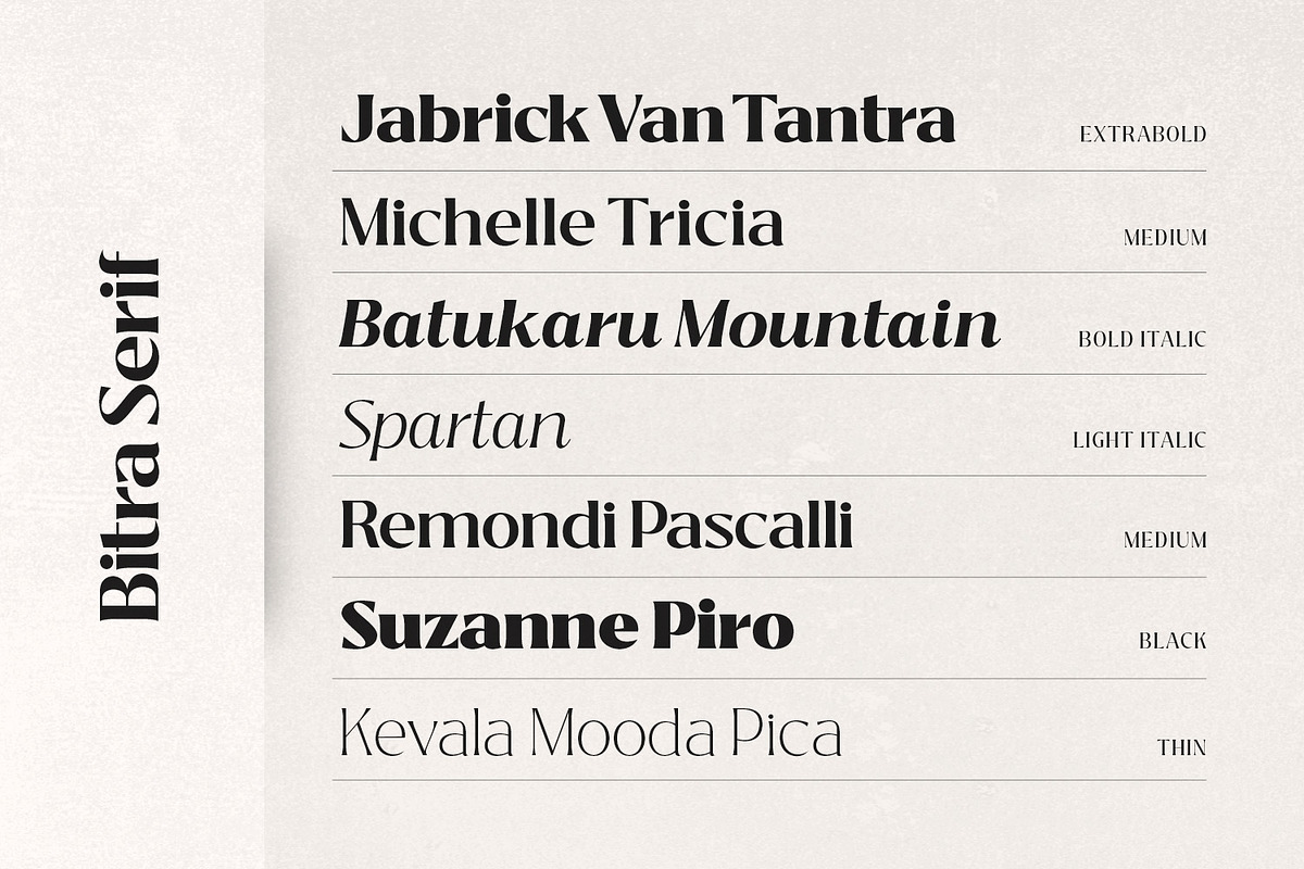 Bitra - Beauty Serif Family, a Serif Font by creativemedialab (Photo 8 of 17)