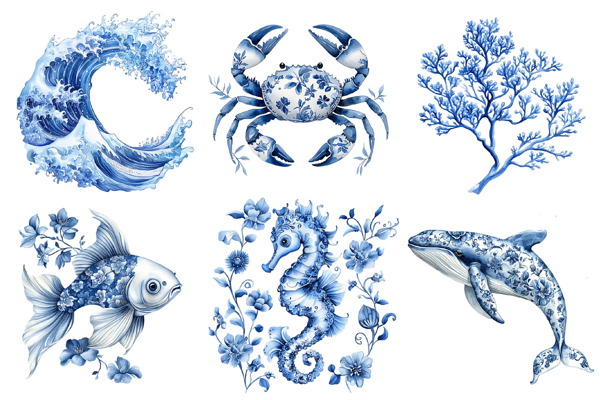 French Toile Ocean & Seaside Clipart, an Illustration by SinaCreation (Photo 3 of 5)