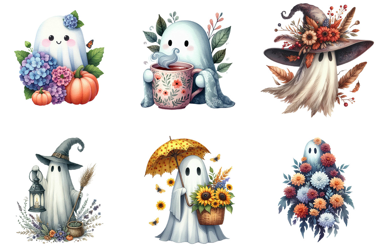 Halloween Fall Flowers Ghost Bundle, an Illustration by DreamArtGraphic (Photo 5 of 5)