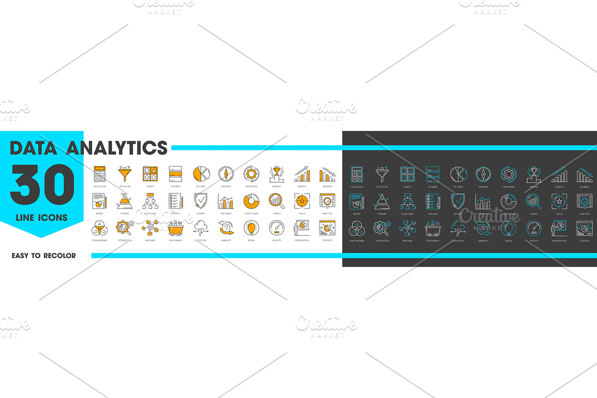 Data analytics and analysis icons, a Technology Illustration by Vector Tradition
