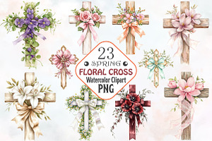Spring Floral Cross Coquette Bow Cli, an Illustration by RobertsArt
