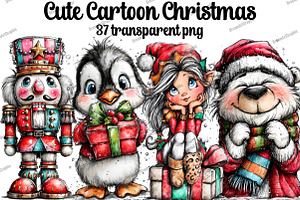 Cute Cartoon Christmas Clipart, an Illustration by DreamArtGraphic