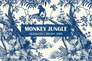 MONKEY JUNGLE TOILE Seamless Pattern