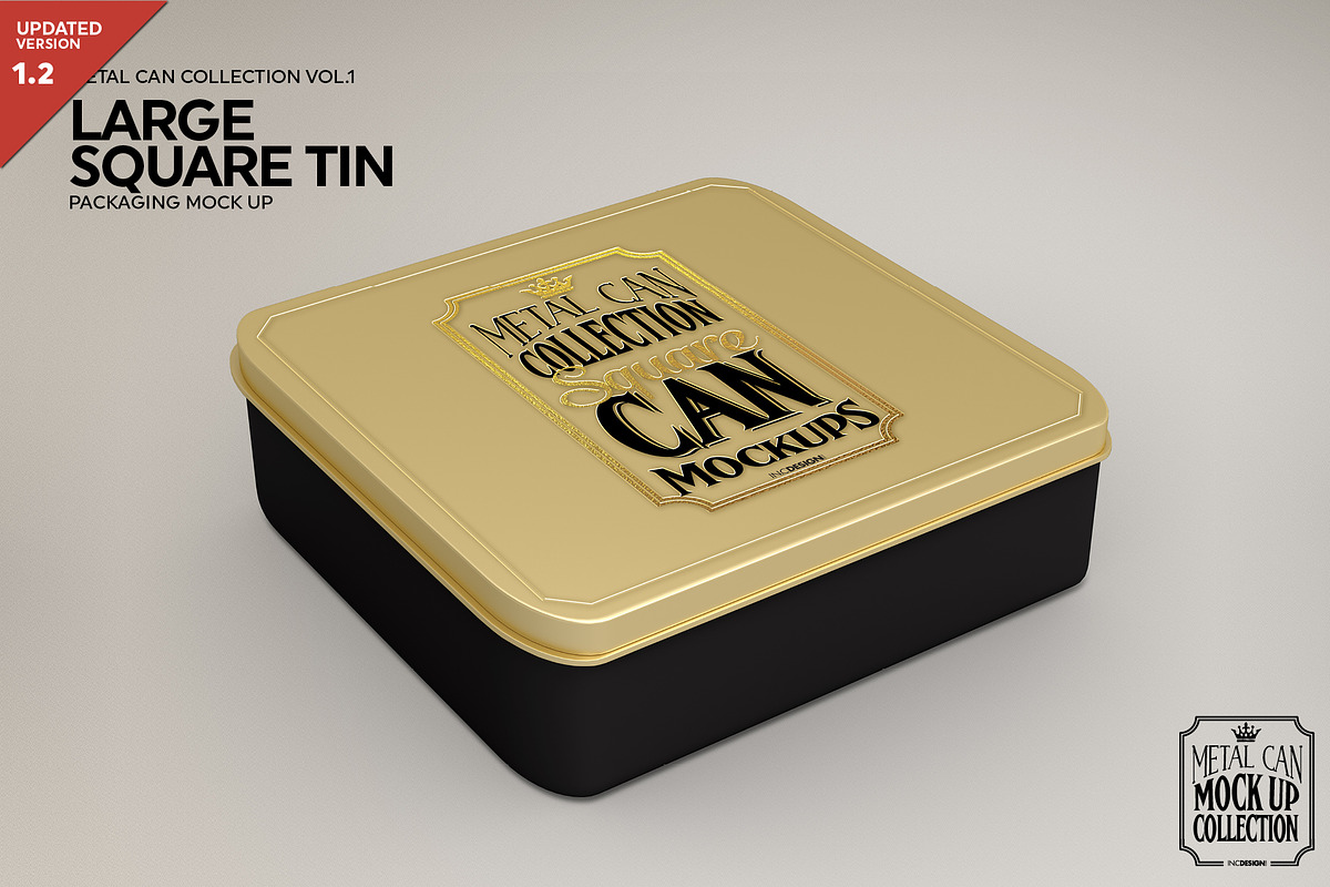 Large Square Tin Packaging Mockup, a Cups & Container Mockup by INCDesign (Photo 1 of 5)