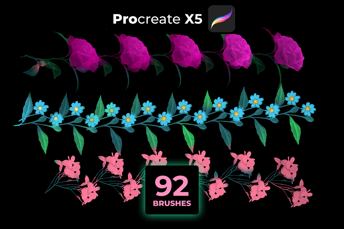 92 FLORAL brushes for PROCREATE X5, a Brush Add-On by Graphics Resources (Photo 7 of 15)