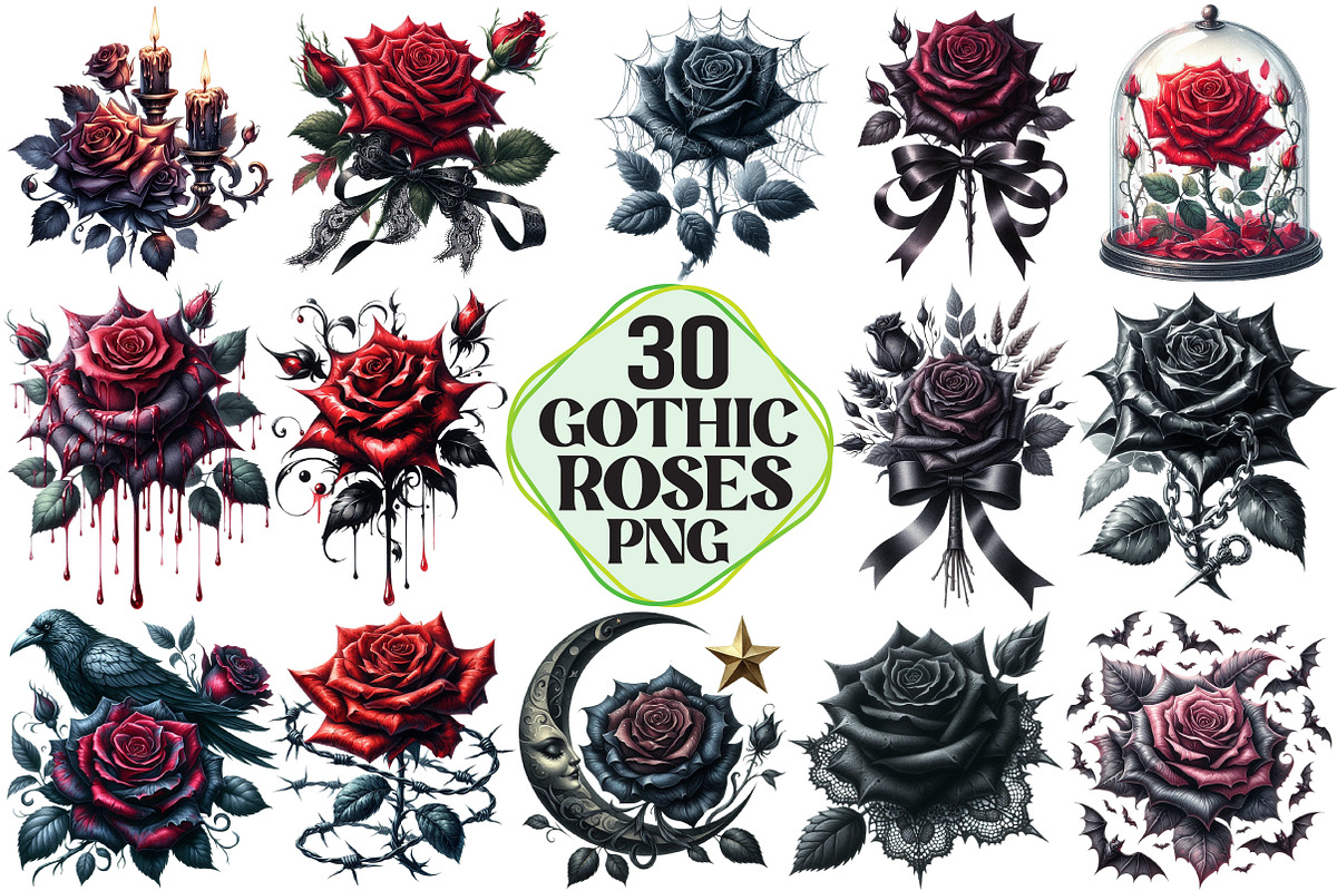 Gothic Roses Clipart Bundle, a Seasonal Illustration by Pixels.Craft (Photo 1 of 7)
