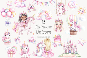 Rainbow Unicorn Clipart, an Animal Illustration by GlamArtZhanna