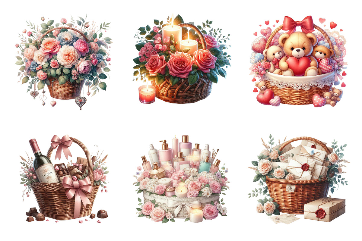 Valentines Basket Clipart Bundle, an Illustration by SinaCreation (Photo 3 of 11)