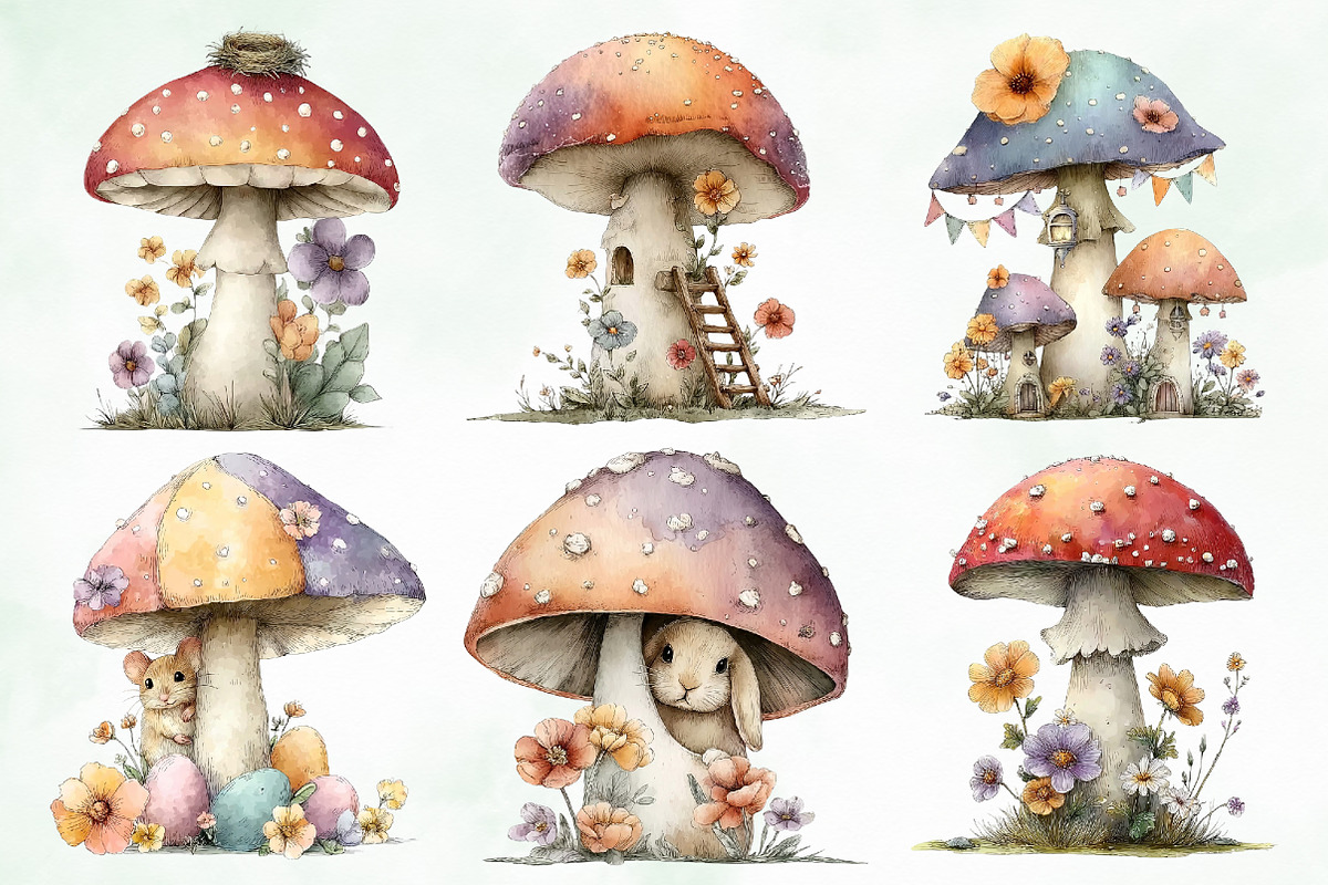Whimsical Easter Mushroom Clipart, an Illustration by Creative Art (Photo 4 of 7)