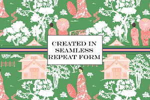 Chinoiserie Patterns Pink Blue Green