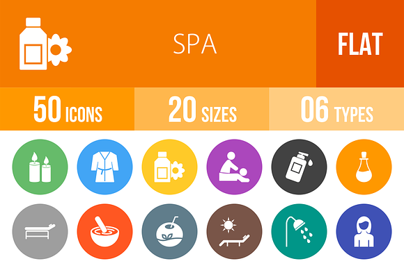 50 Spa Flat Round Icons