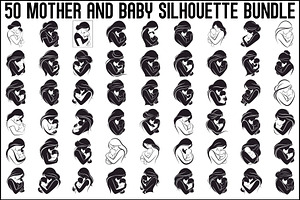 50 Mother and Baby Silhouette Bundle, an Illustration by Creativeshirt