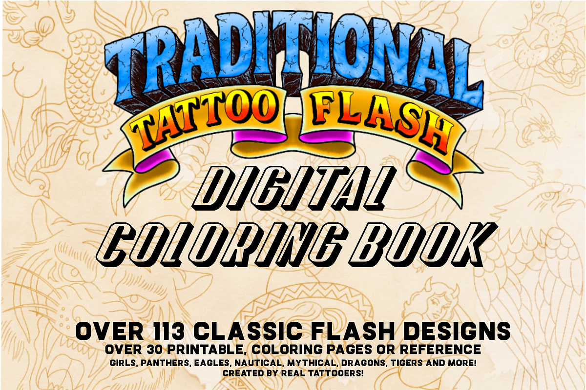 Traditional Tattoo Coloring Pages, an Illustration by Aloha Bhava (Photo 1 of 7)