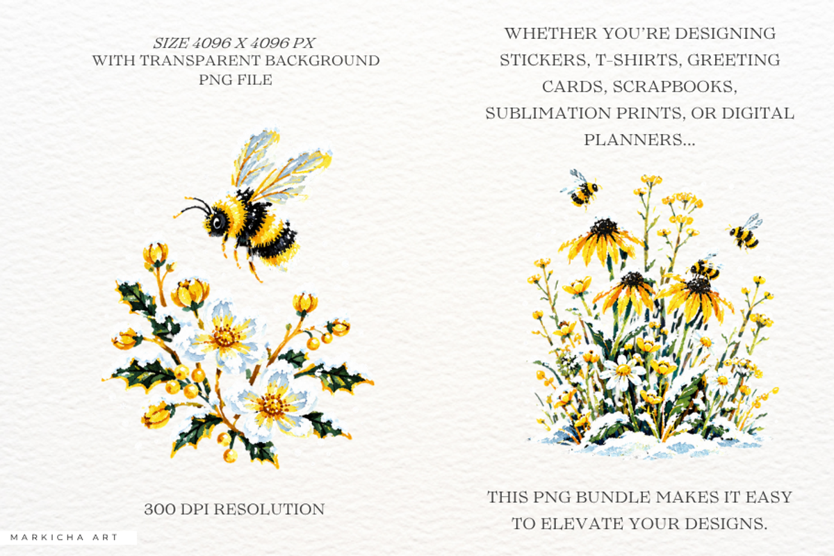 Winter Bees Garden Clipart, an Animal Illustration by Markicha Art (Photo 2 of 6)