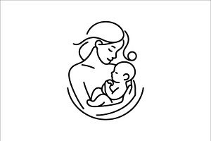 Mom Holding Child Line Art Logo, a Branding & Logo Template by Vectorium Studio