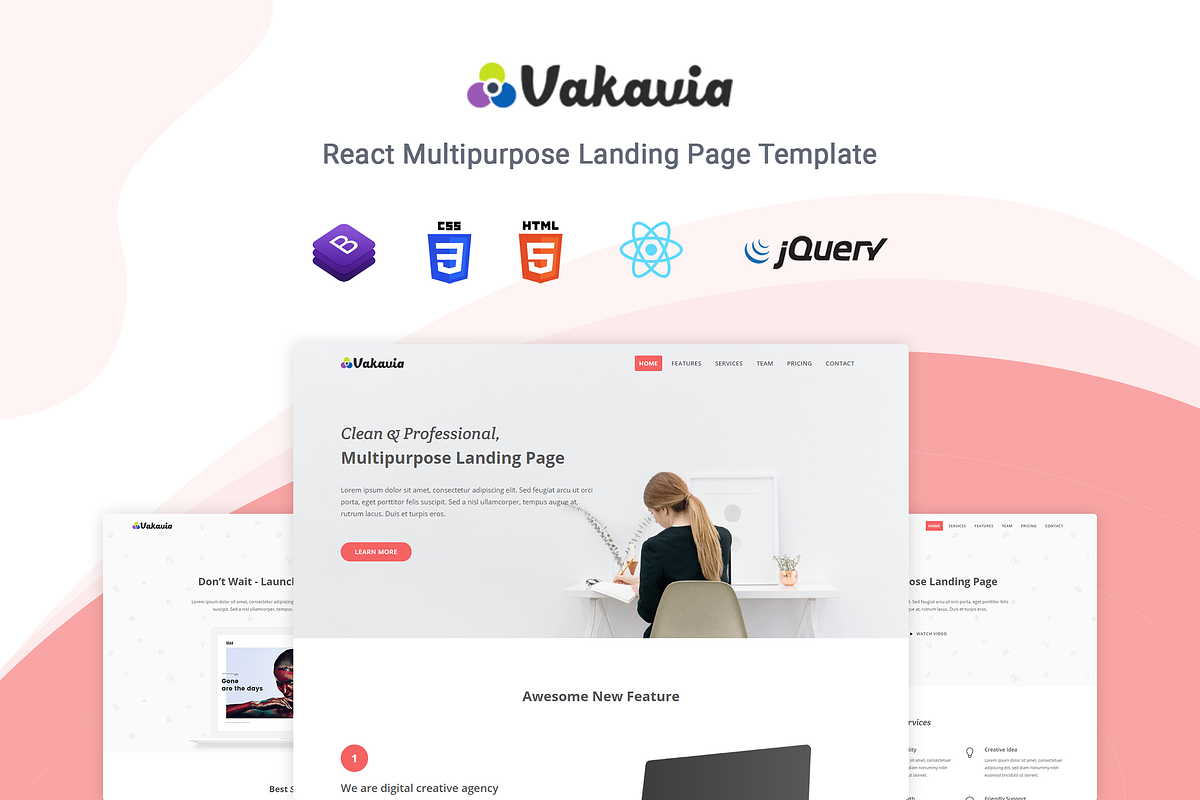 Vakavia - React Landing Page Theme, a Bootstrap Template by Pichforest Studio
