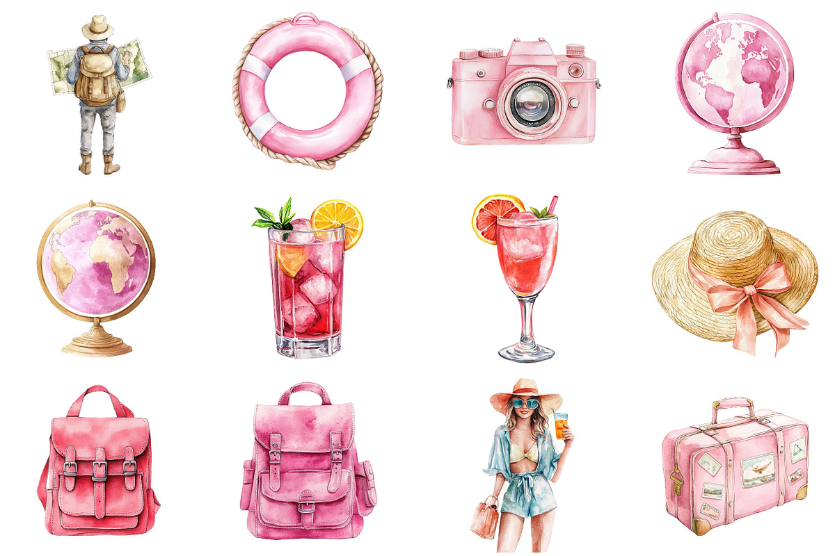 Girly Pink Summer Vacation Clipart, an Illustration by CitraGraphics (Photo 2 of 5)
