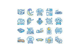 sleep bed pillow dream night icons, an Object Illustration by pikepicture