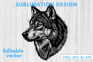 Wolf Head Linocut Sublimation Design, an Animal Illustration by ArtIrisArt