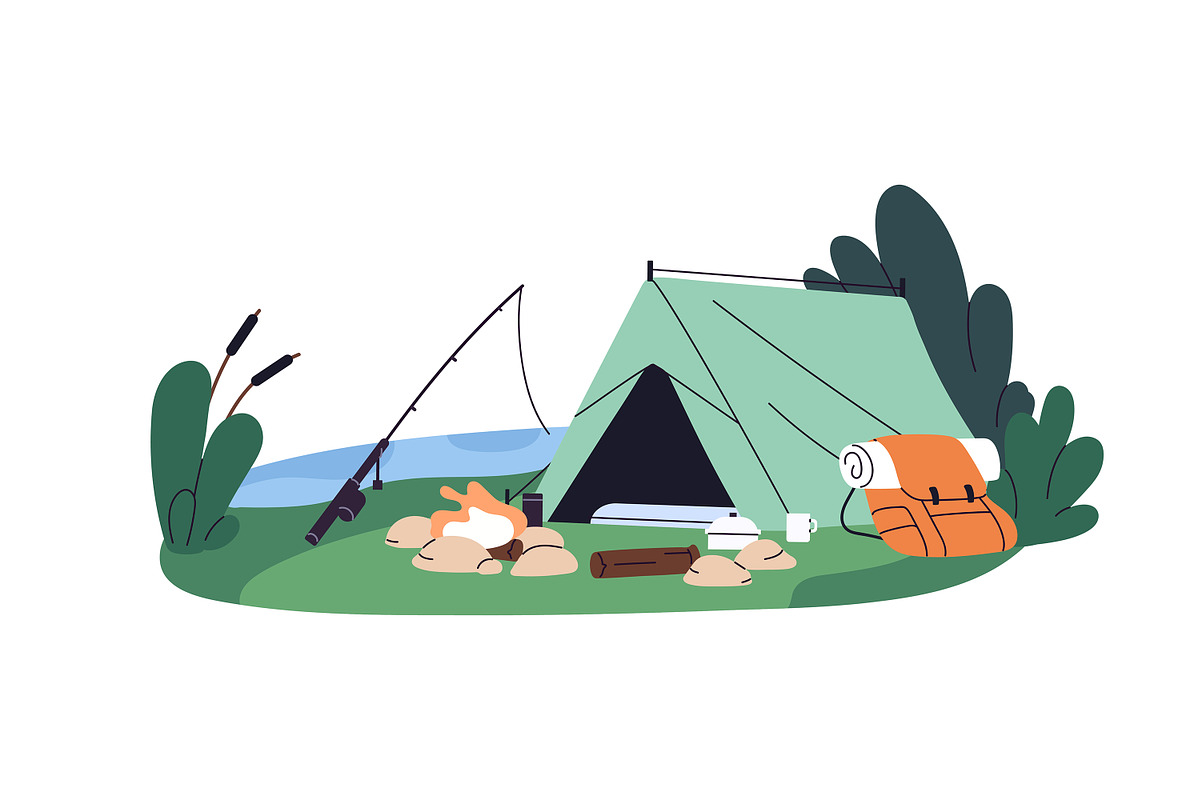 Campsites with camping tents set, a Seasonal Illustration by PaperTrident (Photo 10 of 11)