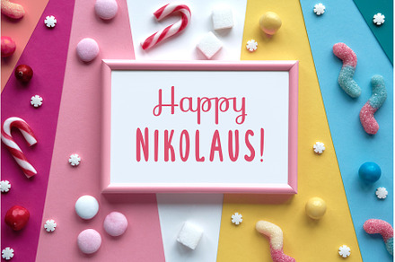 Text Happy Nikolaus in pink frame, a Holiday Photo by tilialucida