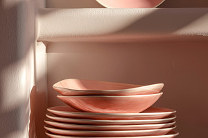Stack of Pink Ceramic Plates, a Food & Drink Photo by Ocean Digital Art
