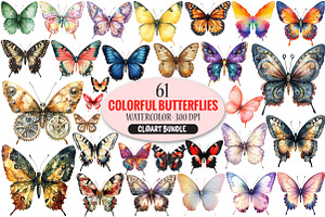 Colorful Butterflies Watercolor Set, an Illustration by Pixels.Craft