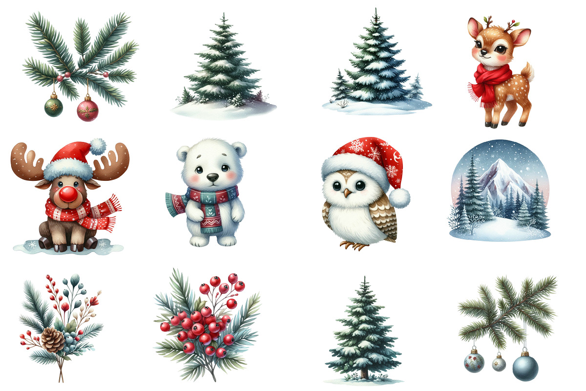 Watercolor Woodland Christmas Clipar, an Illustration by Designworld (Photo 3 of 5)