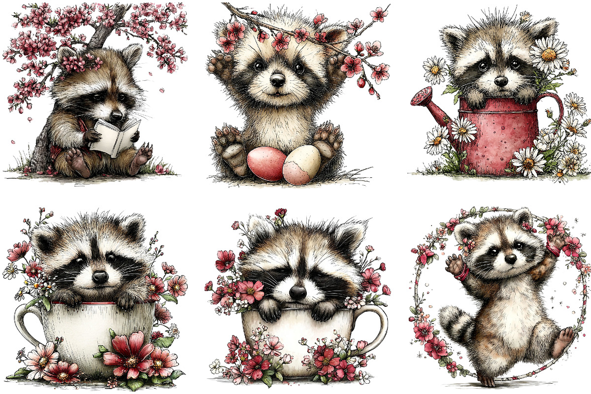 Whimsical Spring Raccoon Clipart, an Illustration by Dream Creation (Photo 6 of 6)