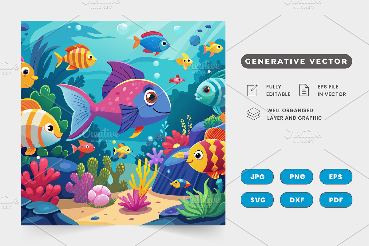 A vibrant underwater world with cute, a Graphic by SaroStock