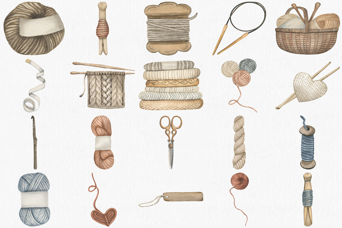 Watercolor Knitting Clipart Set, an Illustration by CropUp Creative (Photo 2 of 4)
