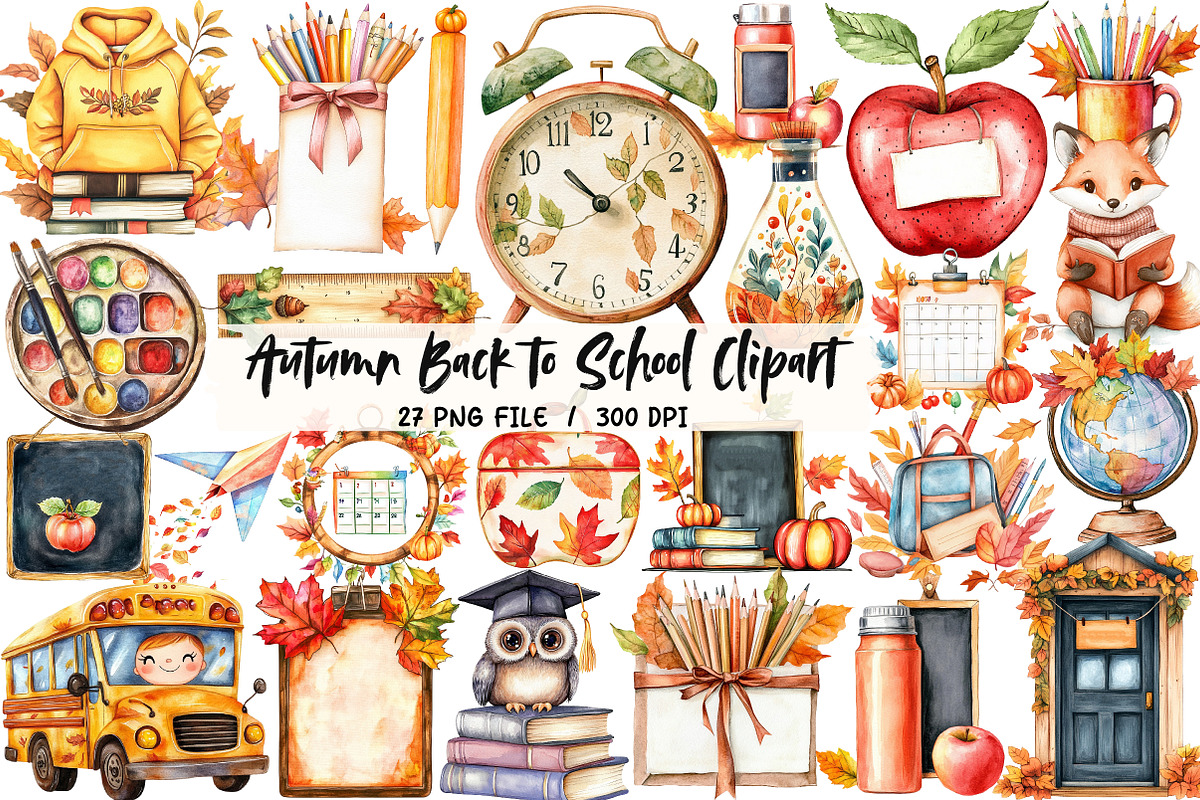 Autumn Back to School Clipart, an Illustration by Libby Wishes (Photo 1 of 7)